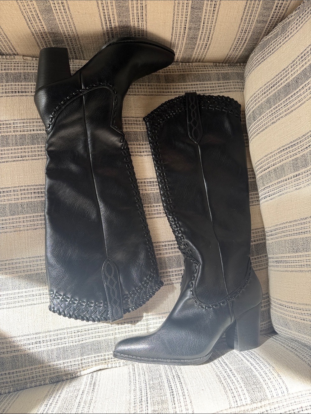 Billini Black Over-the-Knee Leather Boots with Whipstitch Detail